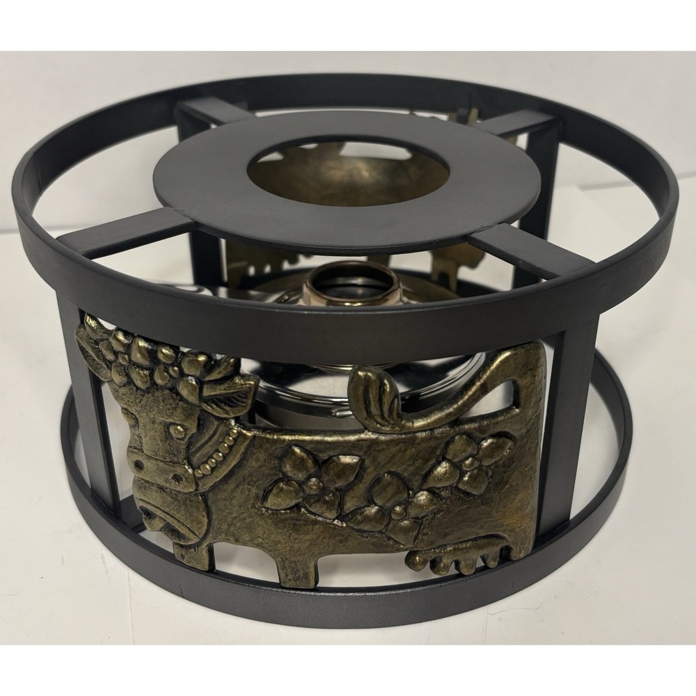 Stockli Swiss Made Metal Sterno Burner Cow Detail For Fondue Or Chafing Dishes
